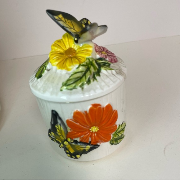 Vintage 70s Floral and Butterfly Ceramic Canister and Creamer Set - Picture 6 of 16